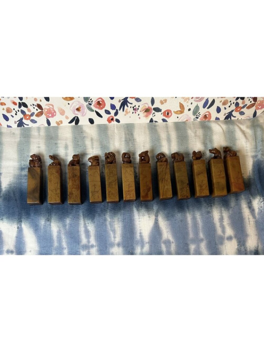 Carved Red Soapstone Seal Stamp Zodiac Set 12 Pieces Antique Chinese Asian 3” - Picture 16 of 16